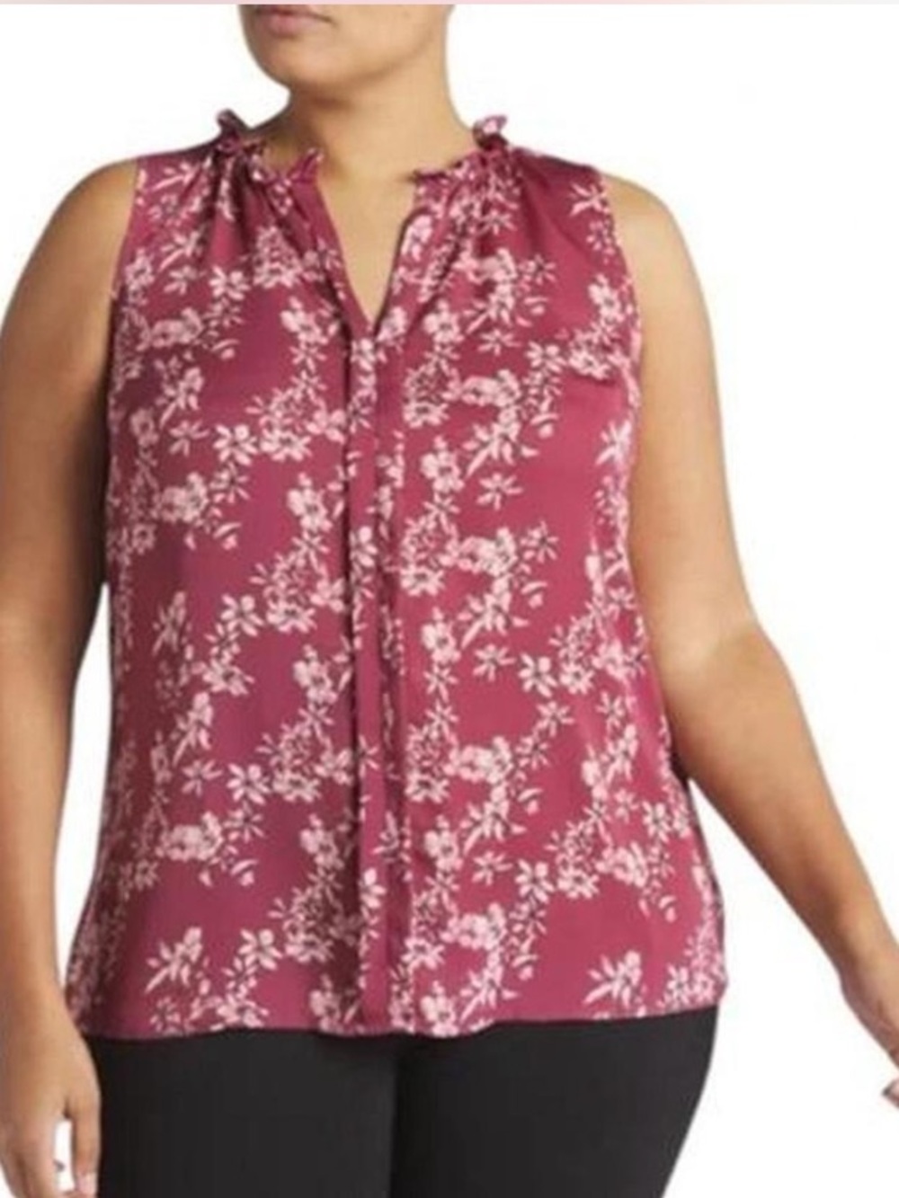41 Hawthorn Stitchfix Orlee Mixed Material sleeveless floral Top Burgundy XL